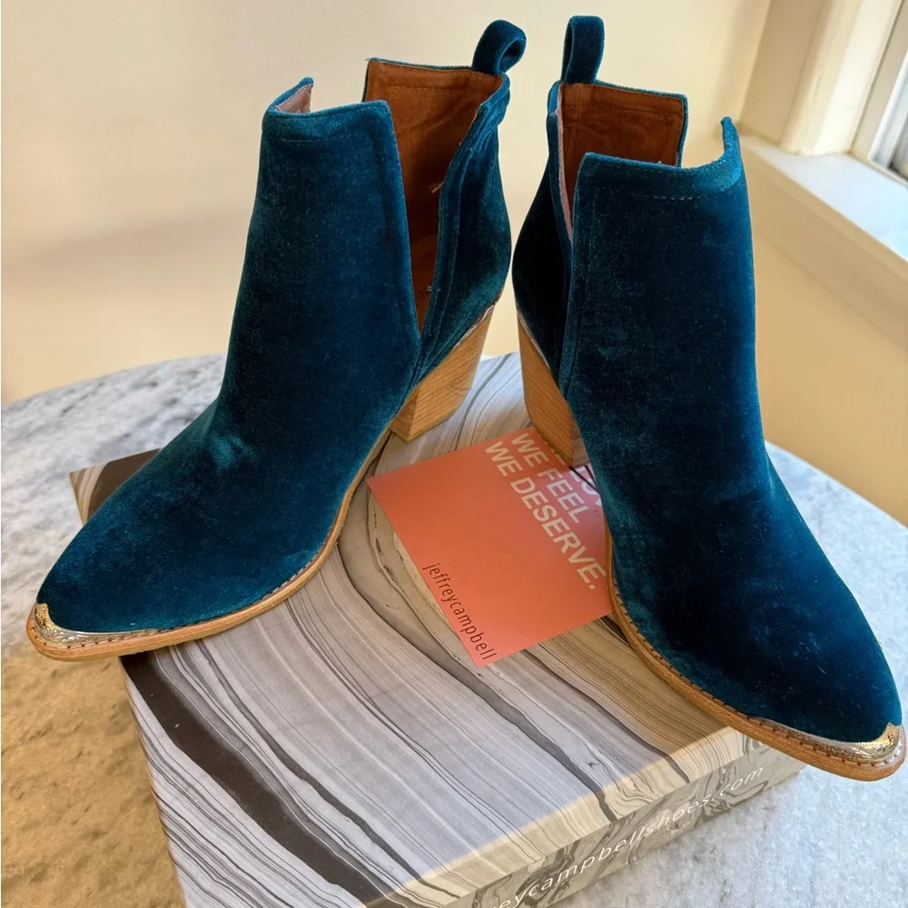 Jeffrey Campbell Turquoise Velvet “Cromwell” Boots - Picture 3 of 6